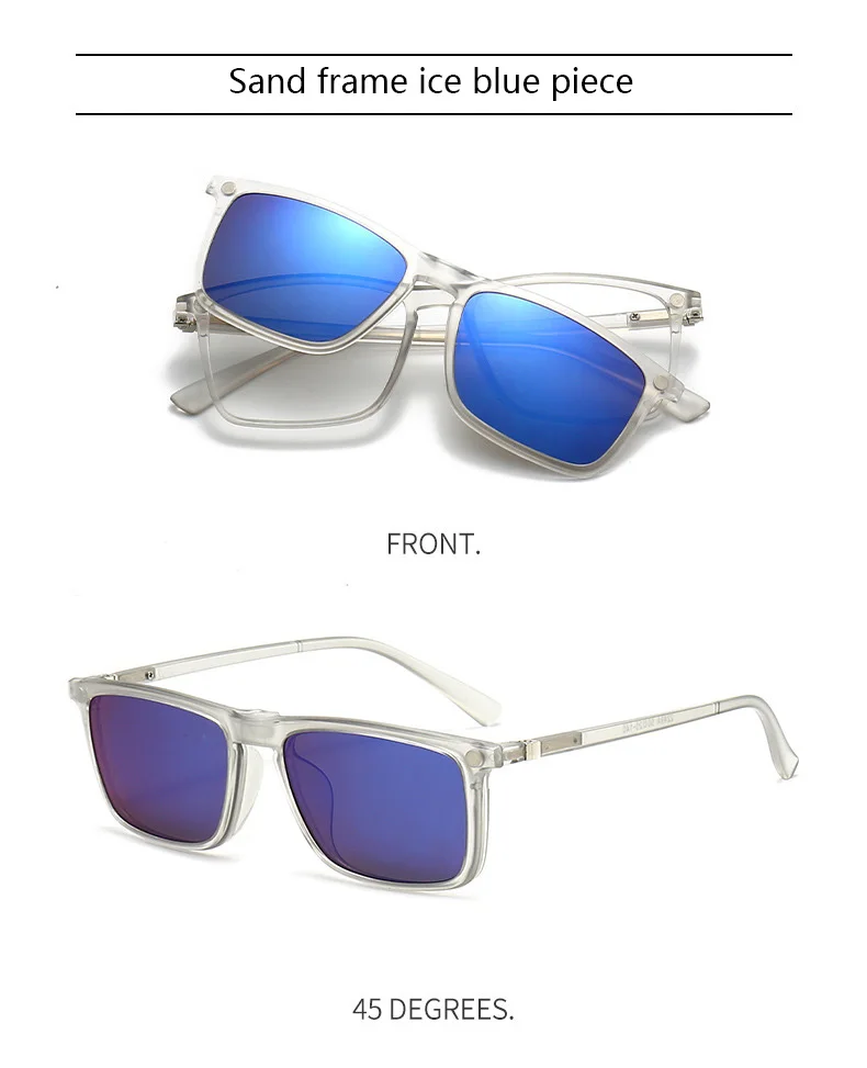 Transparente Damen-Sonnenbrille mit quadratischem Rahmen, 6-in-1-Brille mit magnetischem Clip, polarisierte Nachtsichtbrille für Herren – Detail 17