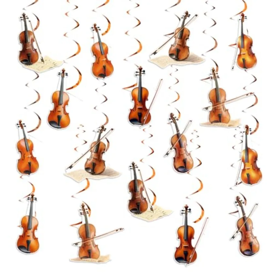 24Pcs Violin Party Decorations Music Themed Birthday Party Hanging Swirl Decor Violin Hanging Decorations for Boys Girls Musica