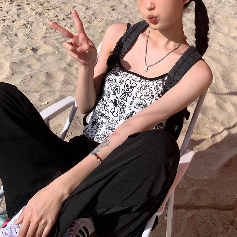 سترة نسائية قطنية مطبوعة على شكل جرافيتي لطيفة على شكل وجه كاجوال ناعمة بأكمام قصيرة، ملابس مريحة للشارع