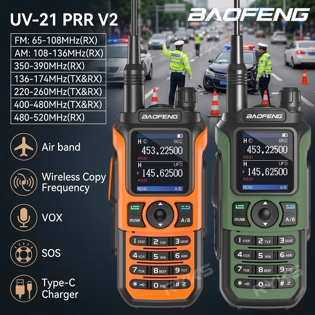 

Traffic Control Traffic Patrol Work Baofeng Walkie Talkie 5-10Km, 6-Band Air Band Two Way Radio With Type-C Wireless Copy