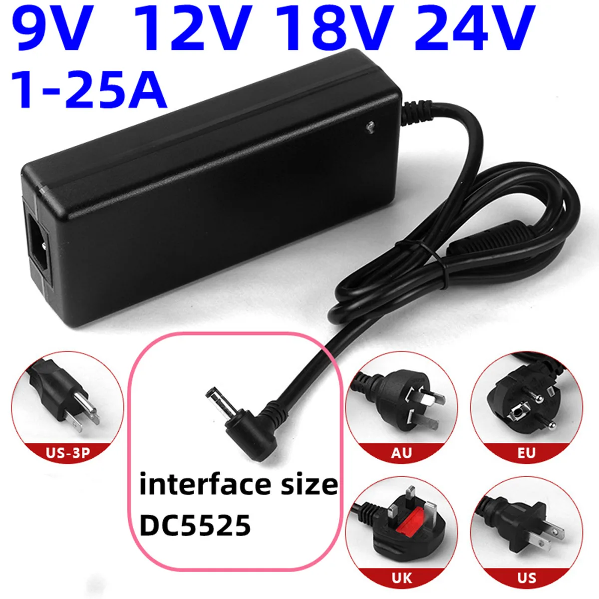 AC DC Power Supply 18V 10A Adapter 9V 12V 15V 24v 12.5A 15A 20A 25A 4A 5A 6A 6.25a 8A 8.5 A Adaptor Voltage Current Source