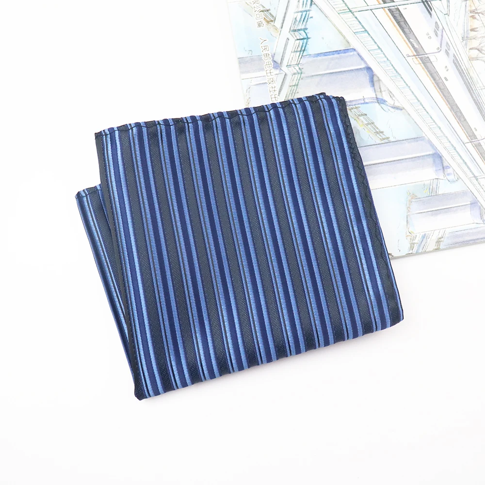 2025 New Classic Navy Blue Color Pocket Square Polyester Woven Striped Polka Dot Handkerchief Wedding Party Meeting Suit Hanky
