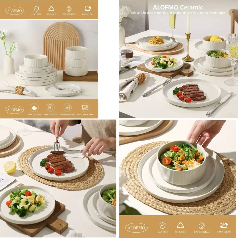 

Набор керамической посуды Наборы керамической посуды для 4 12 шт. каменные тарелки Чаши Идеально подходят для семейных еды и повседневного использования Прочный