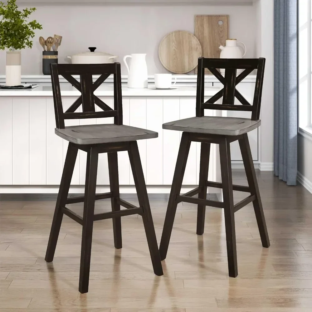 

Solid Wood Kitchen Pub Height Barstool with Back and Footrest, Armless Dining Chairs for Kitchen Island, Set of 2