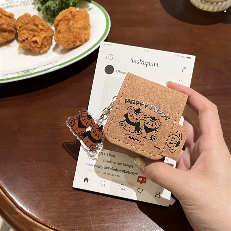 

Cute Puppy PU Leather Case For AirPods Pro3 Pro2 Soft Shell Earphone Shockproof Cover For AirPods 4 3 2 Protective Funda