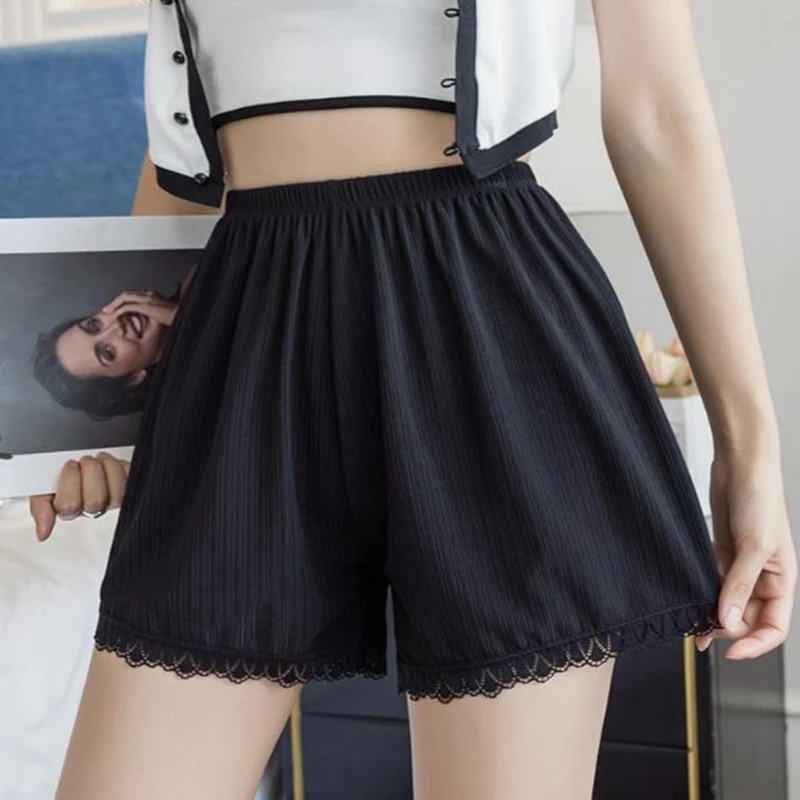 

Summer Female Ice Silk Safety Short Pants Women Solid Color Seamless Shorts Lace Boxer Safety Pants Underskirt Girl Underwear