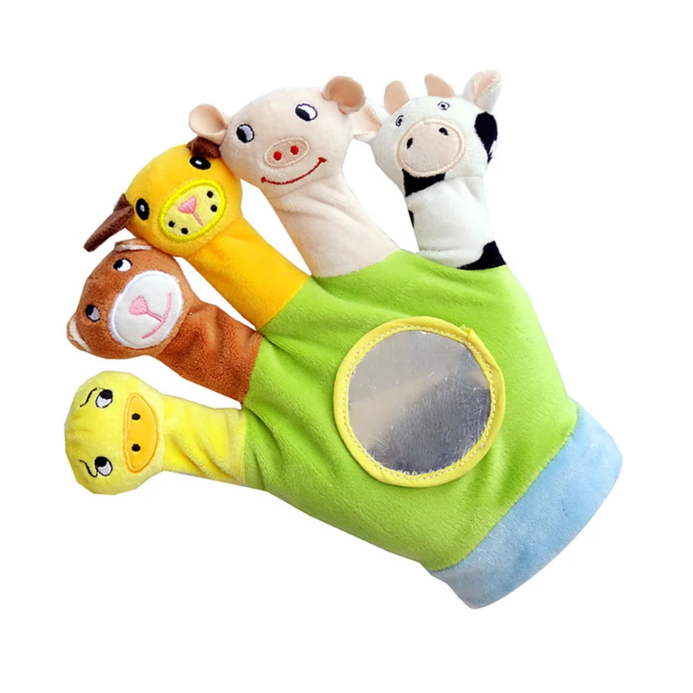 

Five Finger Puppets Stuffed Toy Cartoon Plush Gloves for Toddlers 1-3 Green Child