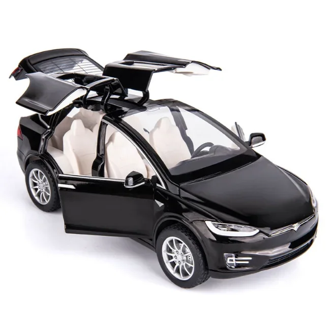 

1: 24 Tesla Model X90 Acousto Optic Return Force 6 Door Alloy Car Model Simulation Children's Toys Birthday Gift Black F161