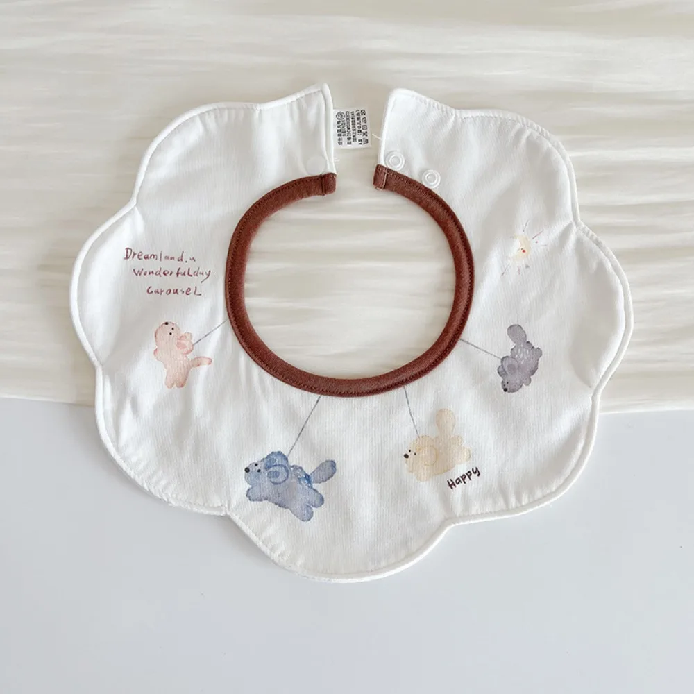 

Sweet Cartoon Anti-vomiting Bibs Cotton Yarn Flower Shape Baby Drooling Bibs Rotatable Round Neck Baby Cotton Bibs Infant