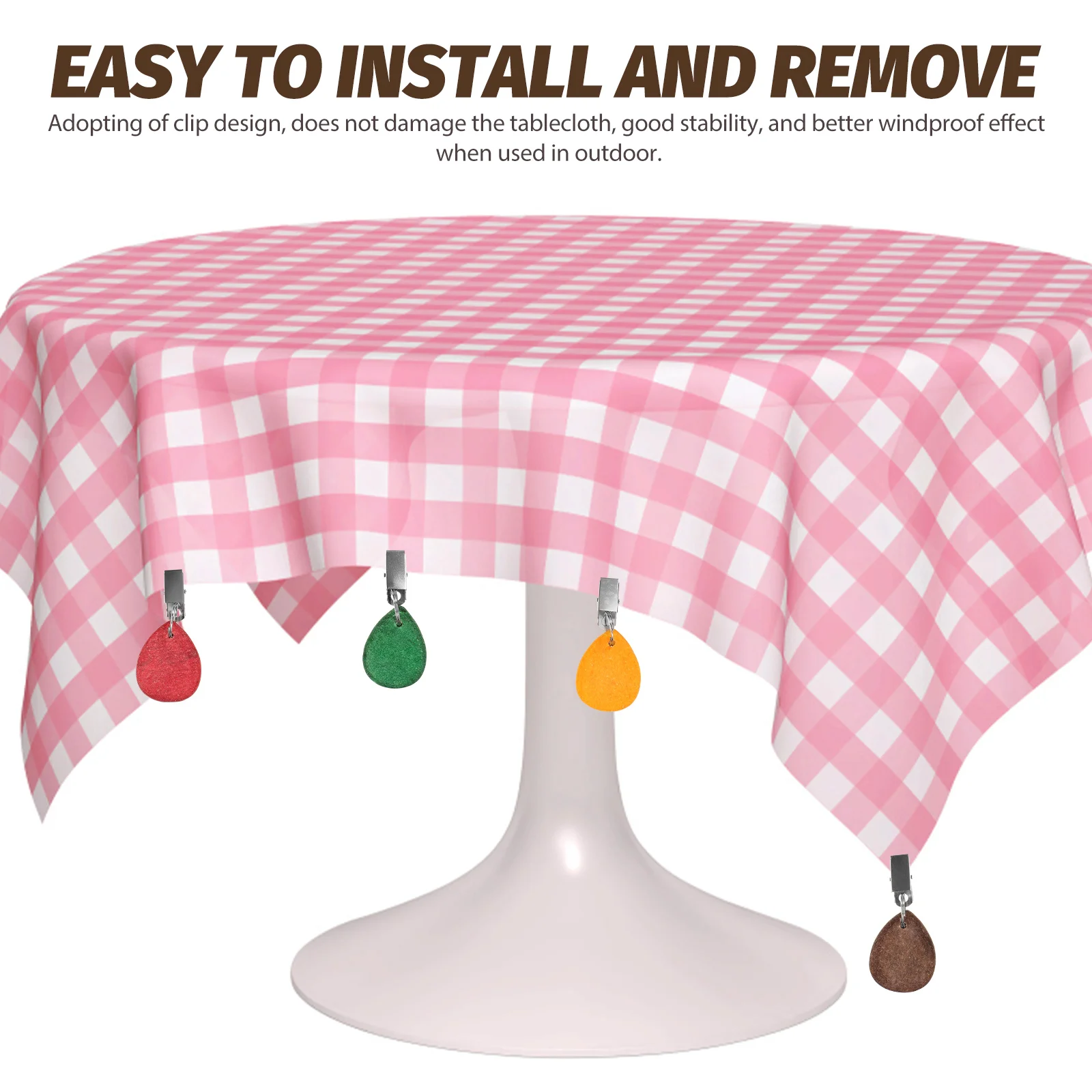 

4pcs Sturdy Stone Stainless Steel Decorative Tablecloth Clips Windproof Table Cover Weights Outdoor Table Cloth Hangers