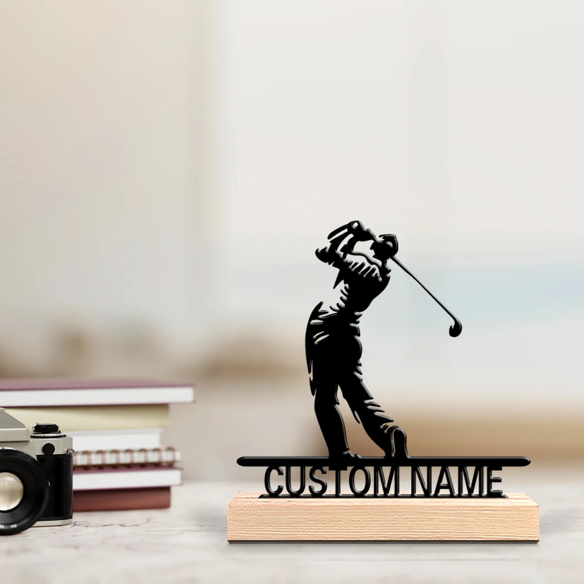 Statues de golf en métal personnalisées mignonnes, 1 pièce, art en métal avec base en bois, parfait pour les chambres à coucher, cadeaux commémoratifs, anniversaires,