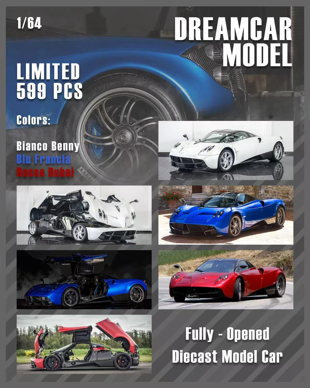 **الطلب المسبق **DREAM CAR MODEL 1:64 Huayra Coupe 2014 نموذج سيارة Diecast مفتوح بالكامل