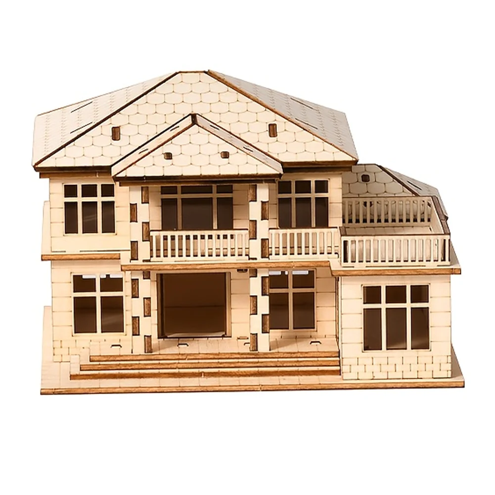 3D Villa Jigsaw Puzzle Two-story Modern Villa Wooden Model Kit, Birthday Holiday Gift, 3D Wooden Jigsaw Puzzle