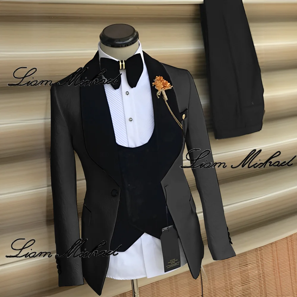 Jacquard-Robe de Soirée Formelle pour Homme, Smoking de Mariage, Veste Pantalon GlaBow aught, Col en Velours, Élégant, 3 Pièces