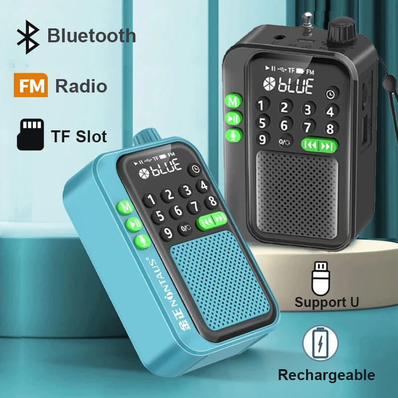 Mini Radio con pantalla LED, portátil, la mejor recepción, Radios FM, altavoz inalámbrico Bluetooth, grabadora HD, compatible con tarjeta TF, temporizador USB