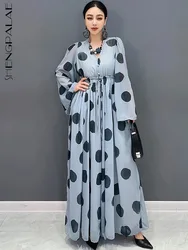 SHENGPALAE 2024 Spring Summer New Chiffon Printed Polka Dot Jumpsuit V-neck Long Sleeved Wide Leg Skirt Pants Women's Elegance