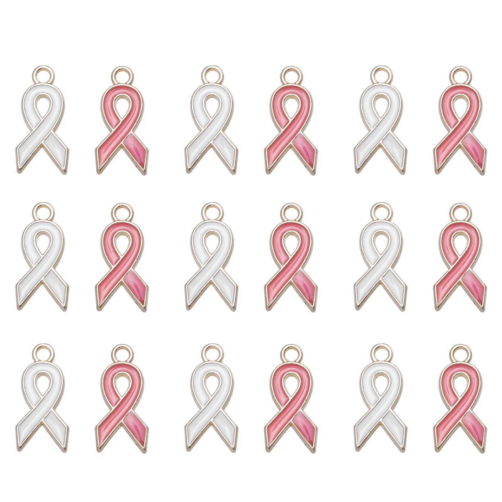 

40 Pcs Ribbon Charms DIY Jewelry Accessories Pink White Breast Cancer Awareness Crafts Making Beads Pendant Findings H made