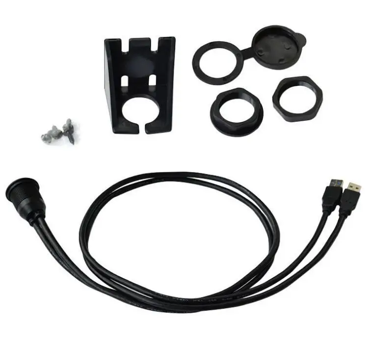USB 3.0 Port Male To Female Extension Cable Cord Waterproof Flush Mount Dual USB Dock Adapter Dashboard Pan For Car Motorcycle