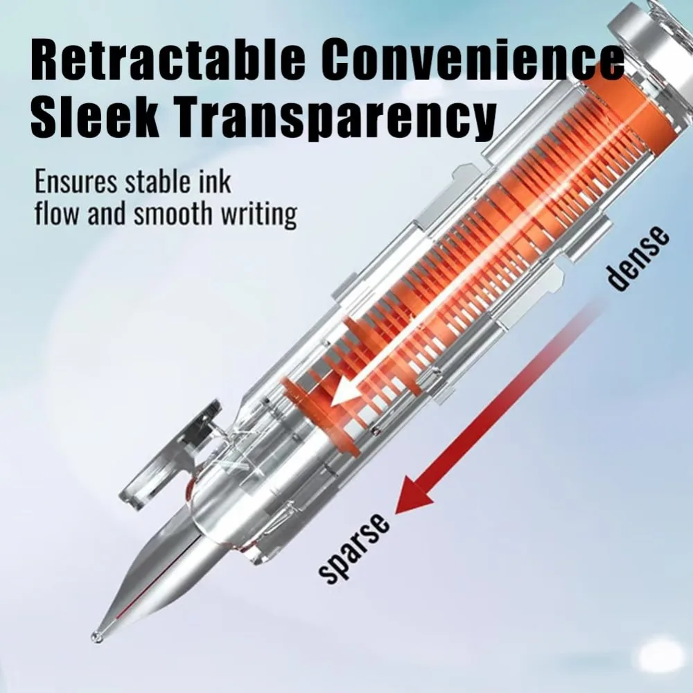 

Retractable Fountain Pen Black Ink Transparent Barrel Calligraphy Pen 0.38mm Tip 5 Refillable Ink Cartridges No Leaking Pen