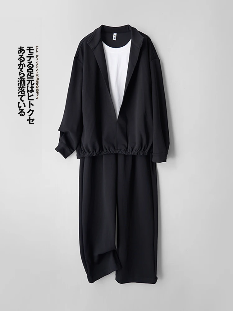 

Casual Men's Set Loose Straight Long Sve Sweatirt Pants Two-Piece Suit Cotton Blend Fabric Youth Faion