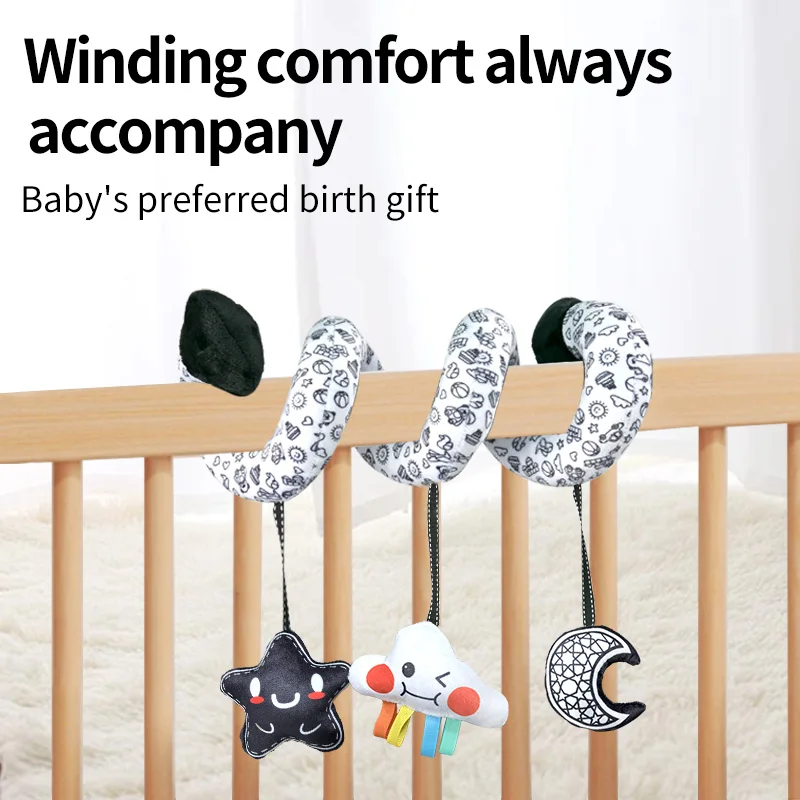 Hangend Speelgoed Autostoel Wieg Mobiele Baby Baby Spiraal Pluche Bed Wandelwagen Bar Zwart-wit Kleur Speelgoed met Rammelaars BB Pieper