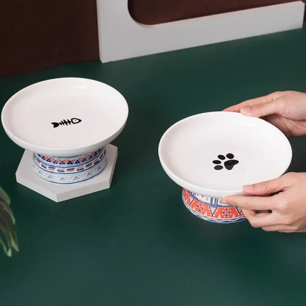 

Bohemian Style Ceramic Cat Bowl Cute Multi-use Dog Food Feeding Basin Anti Tipping Non-slip Pet Drinking Feeder Water Container