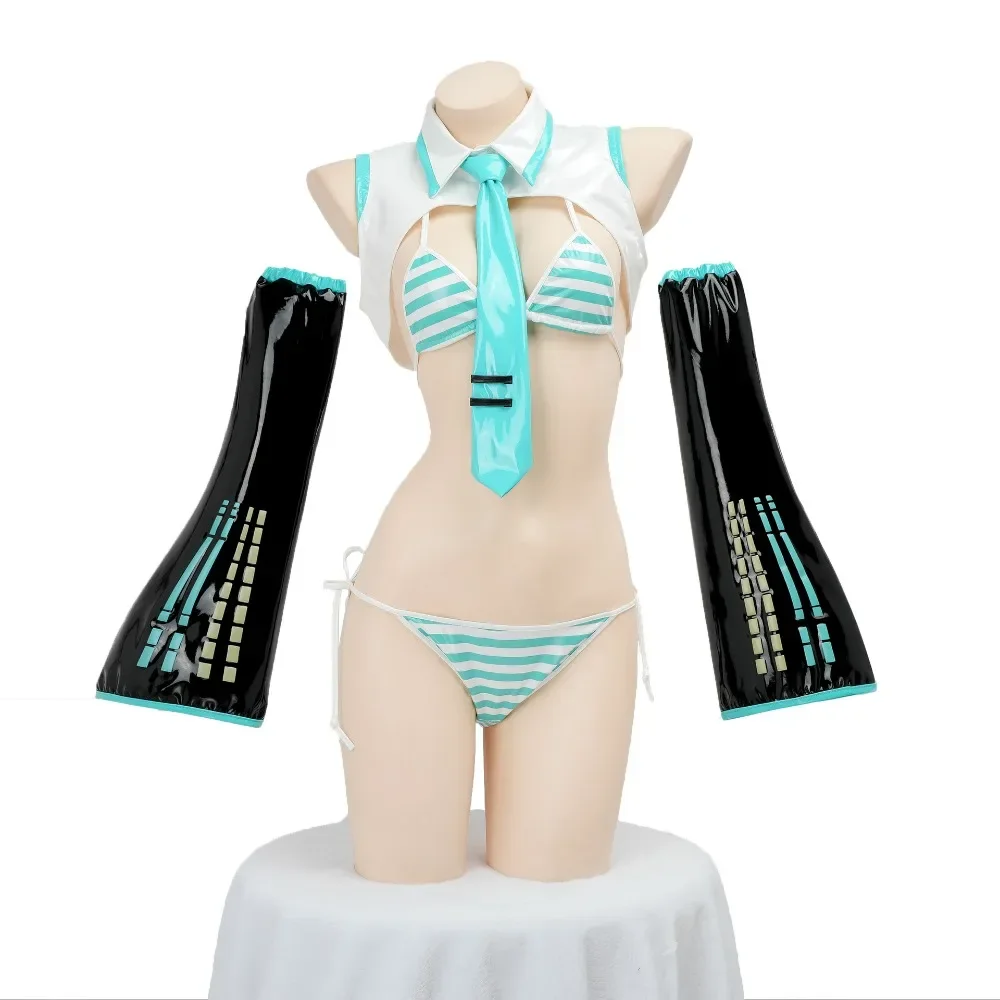 Miku Cosplay Patent Leather Miku Formula Suits Cosplay Costume Girl Snow Christmas Roleplay Uniforms Bikini Set Cosplay