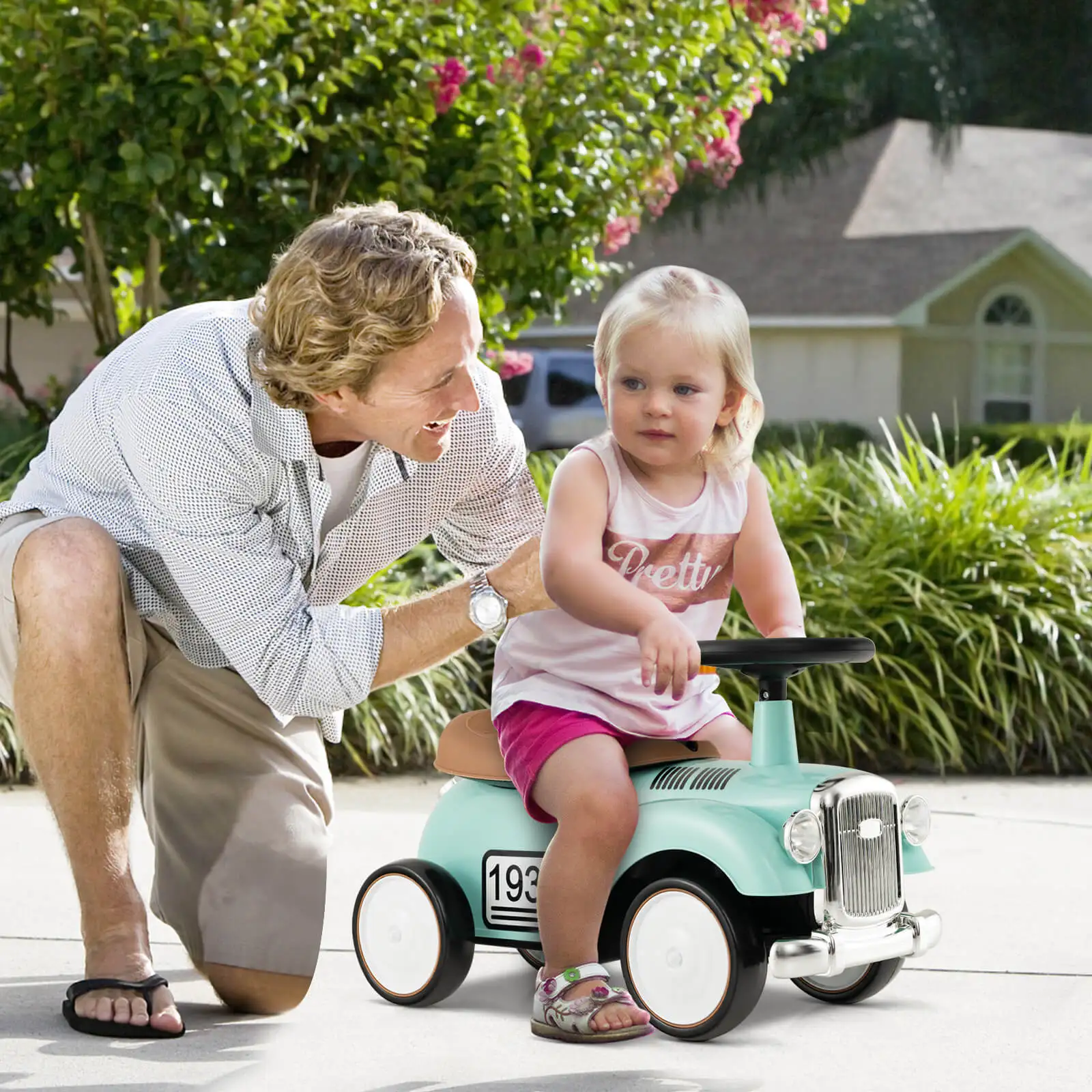 Jouet Rétro pour Enfant, Véhicule Assise et Debout avec Volant de Travail