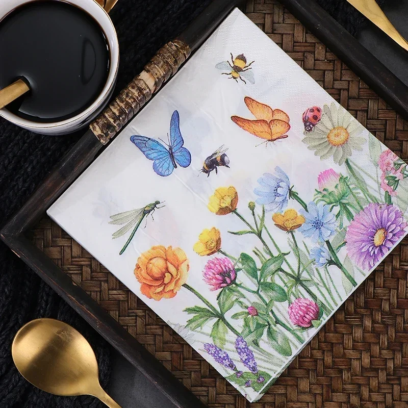 

20pcs 33cm 2-Ply Colourful Napkins New Floral Butterfly Printed Paper Napkins Wedding Party Paper Butterfly Bone Bart Paper