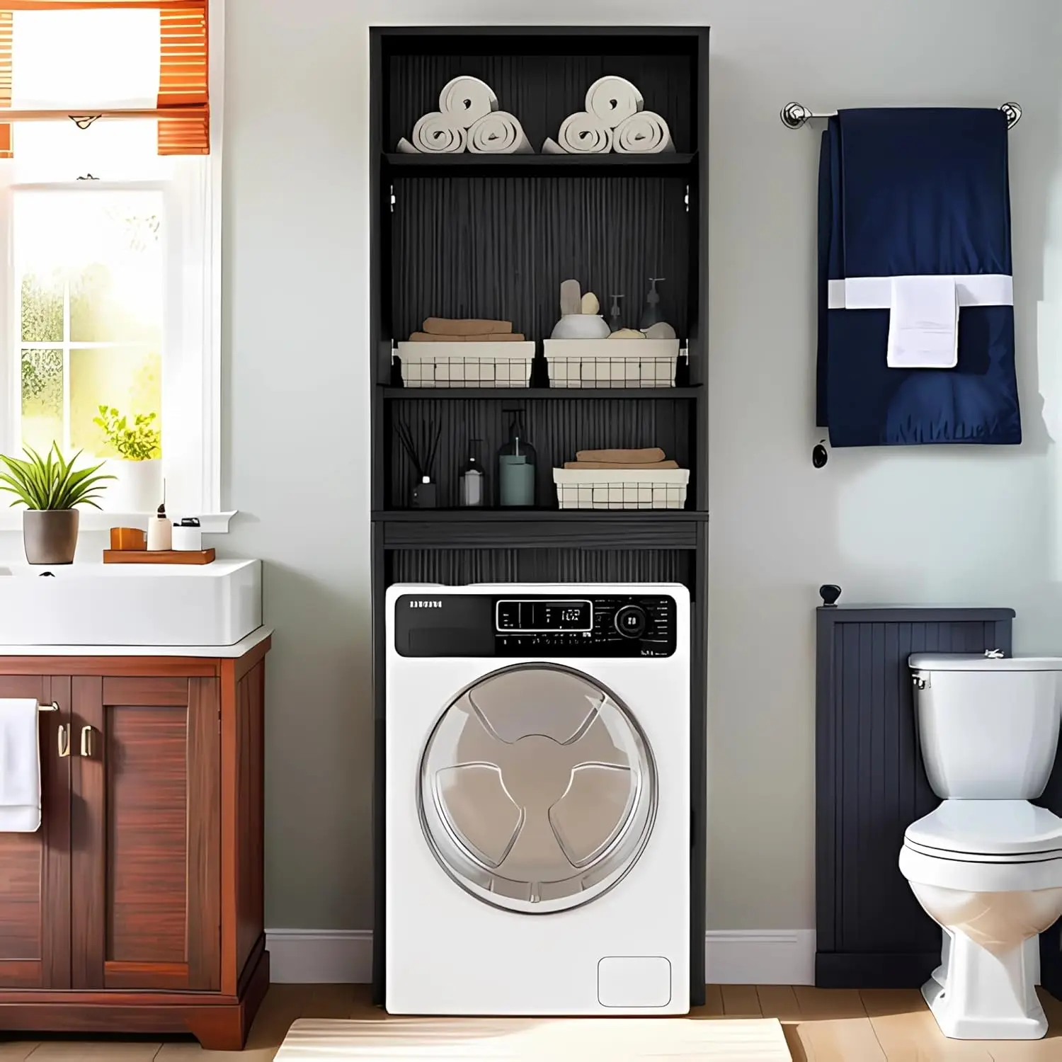 

Over The Toilet Storage Cabinet - Wood Over Toilet Bathroom Cabinet with Adjustable Shelf and Double Doors,Space Saver Organizer