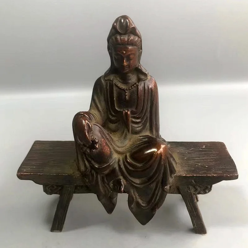 Banco de bronze antigo Buddha Statue, mobiliário grátis Buddha, presente decorativo artesanato, coleção antiga, 1 pc, Bu