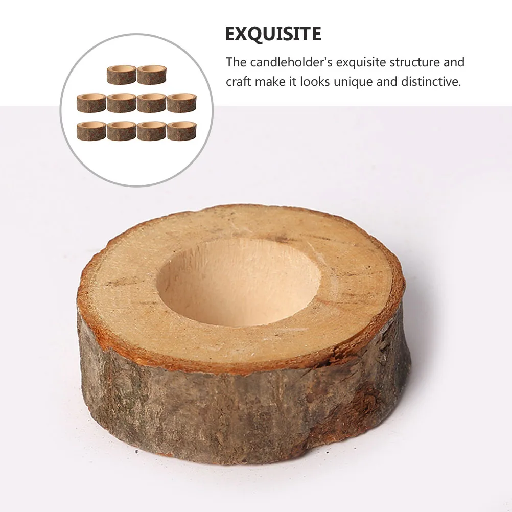 

10pcs Paper Towel Ring Candleholder Natural Creative Candlestick Reusable Wooden Ornament Container for Home Office Party