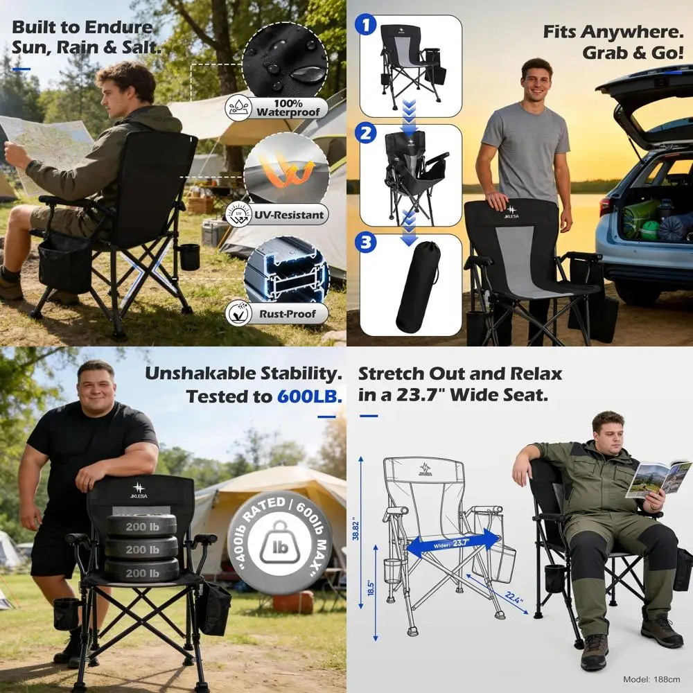 

Кемпинговое кресло XL Premium - выдерживает нагрузку до 400 фунтов, увеличенное сиденье шириной 23,7 дюйма, прочная ткань Оксфорд 600D, портативное кресло для кемпинга с мягкой обивкой