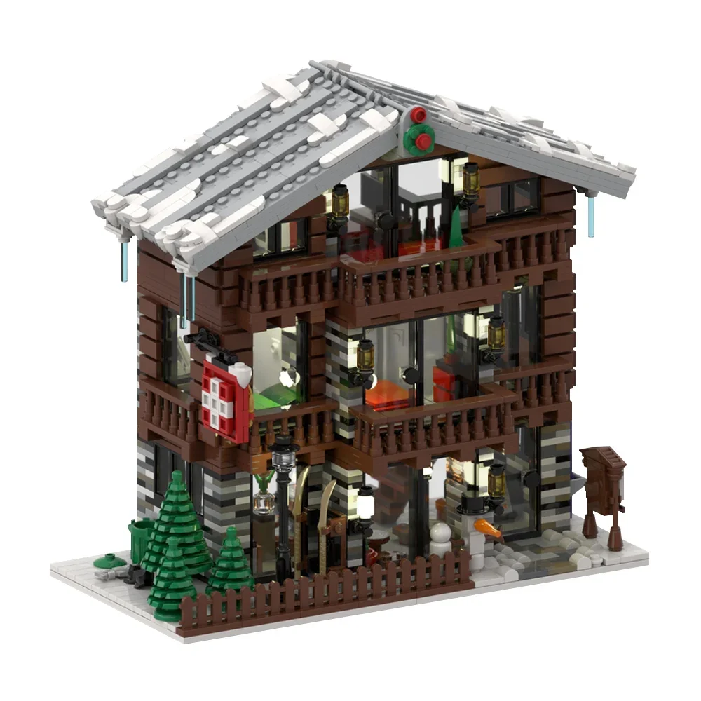 Moc Klassieke Winter Architectuur Alpine Lodge Huis Bouwstenen Winter Snowhouse Diy Bakstenen Speelgoed Voor Kinderen Kerstcadeau