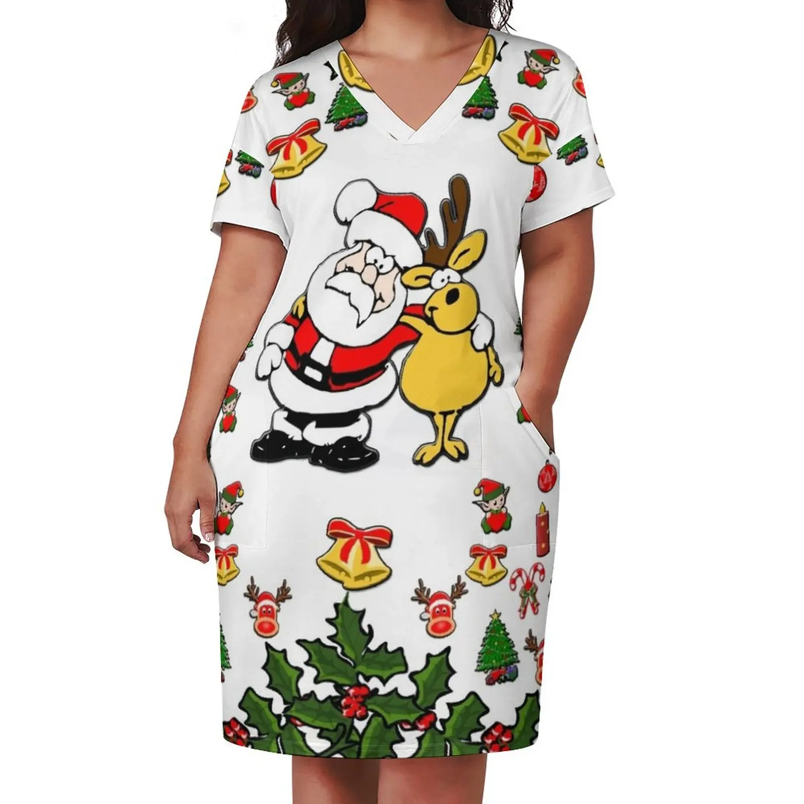 Christmas Santa Claus and Reindeer Loose Pocket Dress dresses for womens Woman fashion