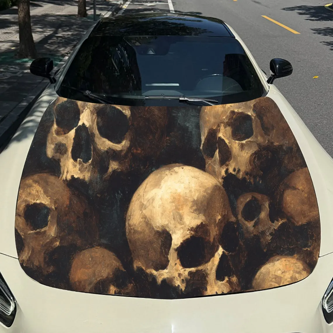 

Mysterious Skull Car Hood Sticker PVC Self Waterproof Stick, Striking Auto Exterior Accessories Decor Protect Gift for Car Lover
