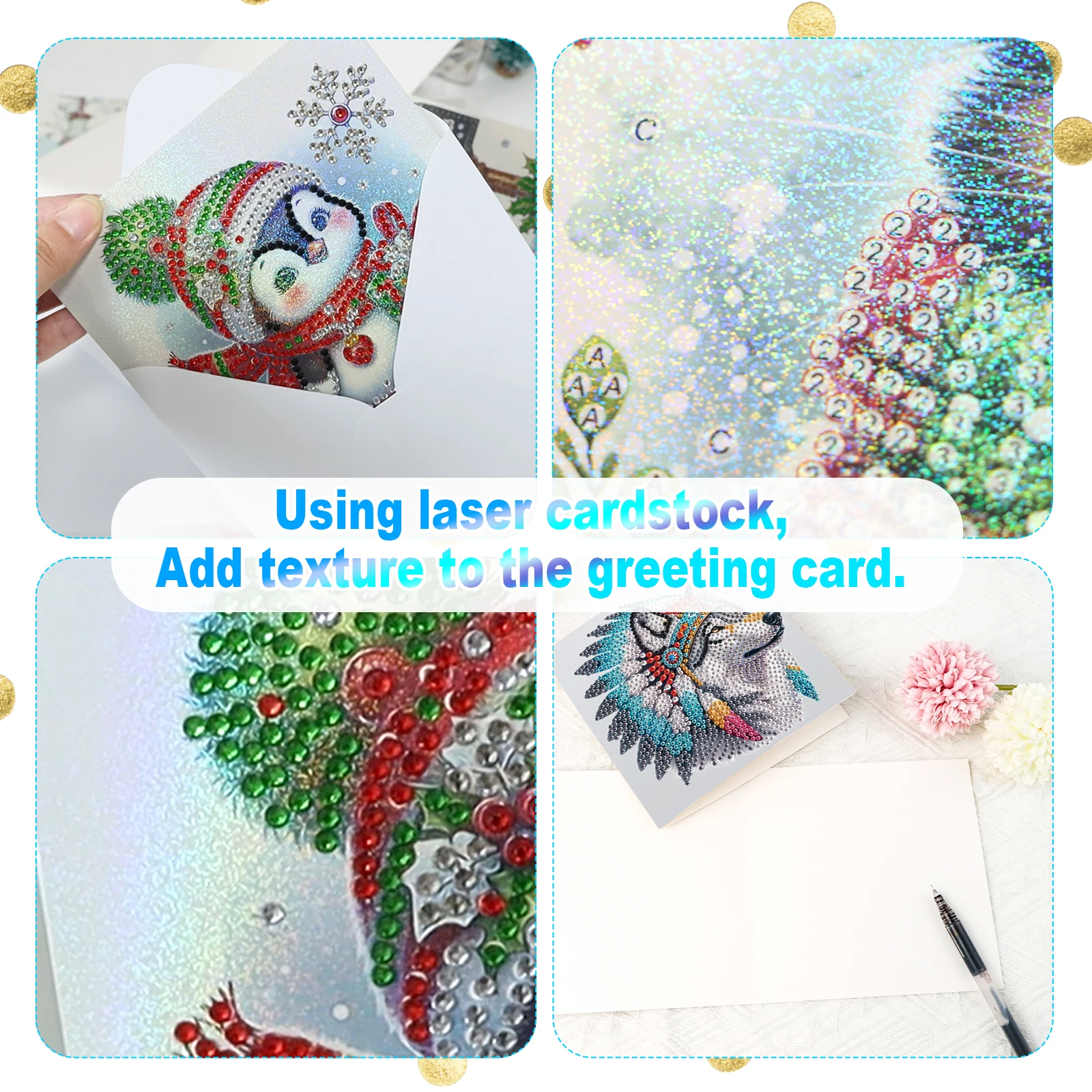 6Pcs Diamond Art Painting Greeting Card Kits,DIY Wolf Heads Handmade Festival Greeting Diamond Birthday Creative Cards Gifts - view 6