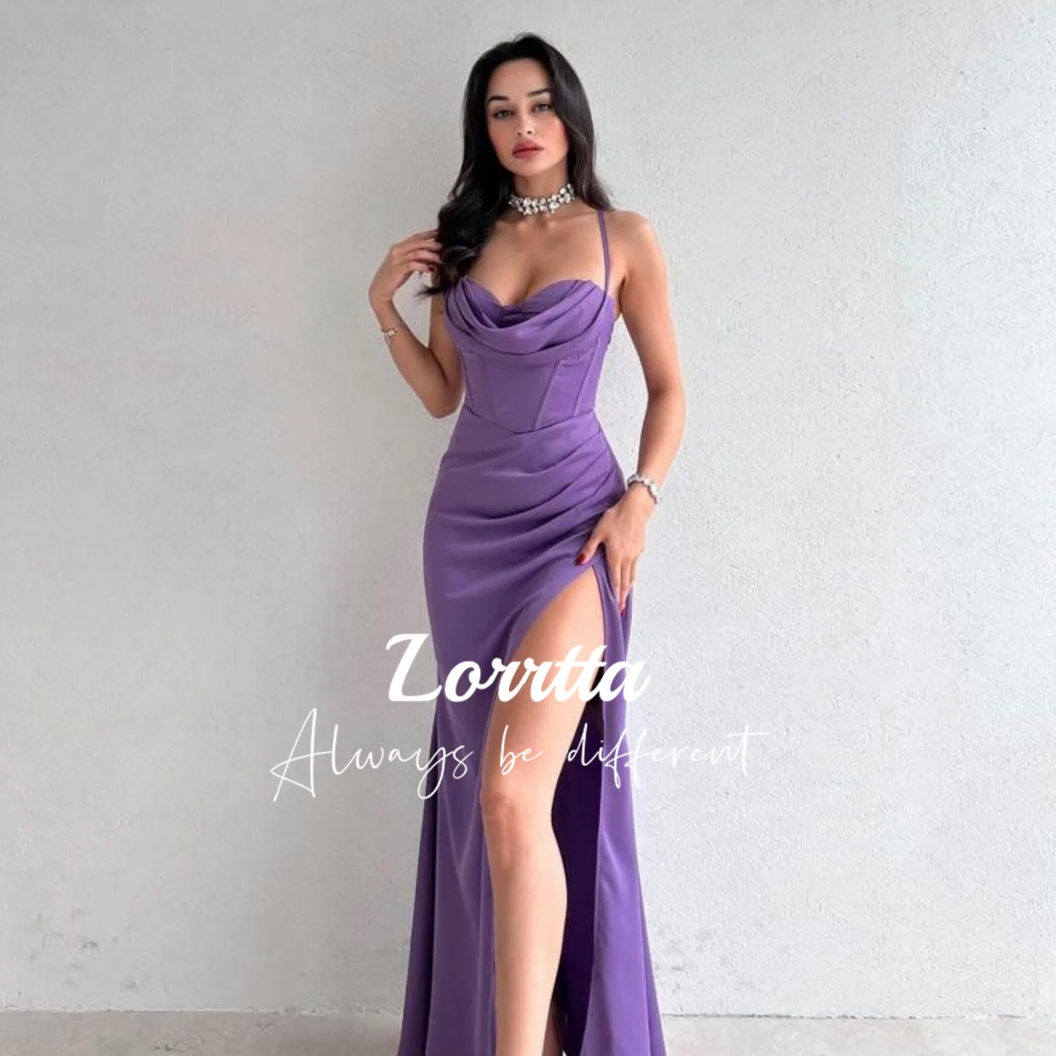 

Lorrtta Suspender Dress With High Slit and Sexy Lavender Elegant Pretty Women's Dresses Prom Evening Party Special Occasion