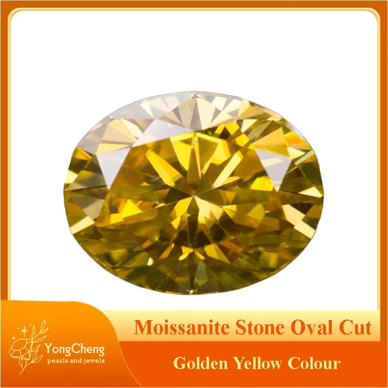 Moissanite Stone Oval Cut Golden Yellow Colour Lab Created Synthetic Gemstone Passed Diamond Tester Comes with GRA Certificate