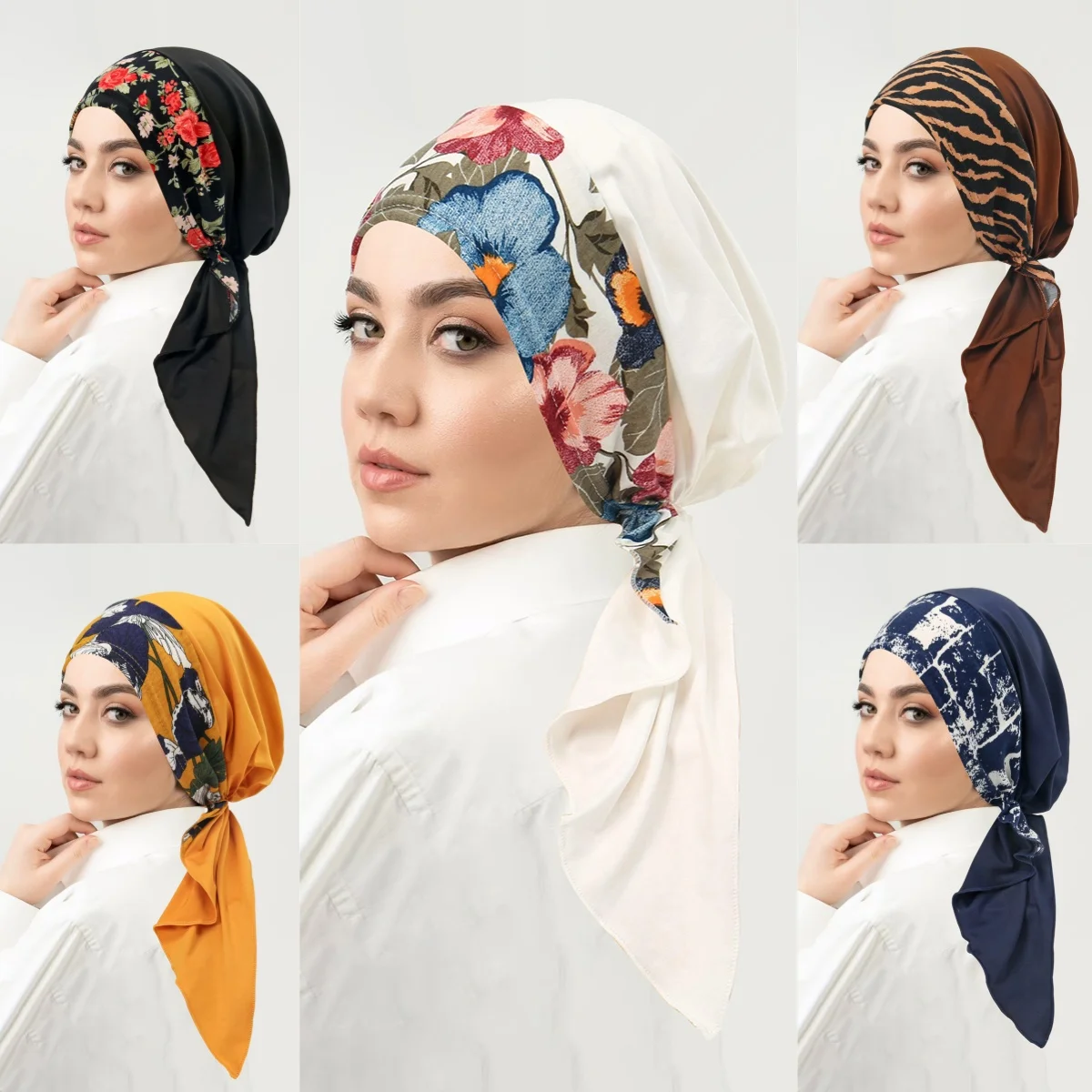 

New Print Muslim Hijabs Women Soft Strech Turban Cap Head Wrap Cancer Bandanna Cap Chemo Hair Loss Cover Beanie Headscarf