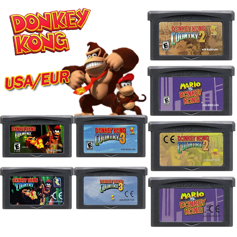 GBA Game 32Bit Cartridge Video Game Console Card Donkey Kong Series vs. Donkey Kong Country for GBA/SP/DS