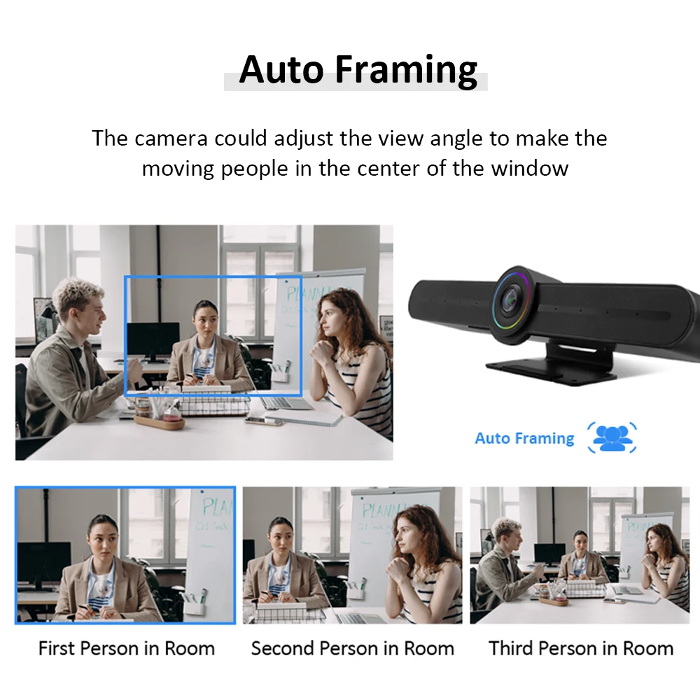 Conference Room Camera, 4K Webcam With Microphone And Speaker, AI Tracking And Auto Framing, Plug And Play USB Webcam For PC