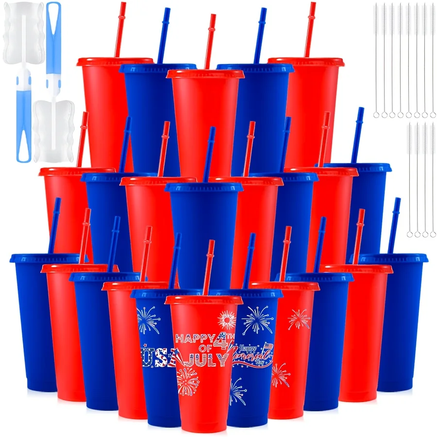 24pcs 24oz PP Outdoor Water Cups, Durable & Easy to Clean, Perfect for Drinks, Juice, Cold Beverages & Milk, Essential for Travel, Camping & Hiking, Ideal Gift Set for Easter, St. Patrick's Day & Mother’s Day
