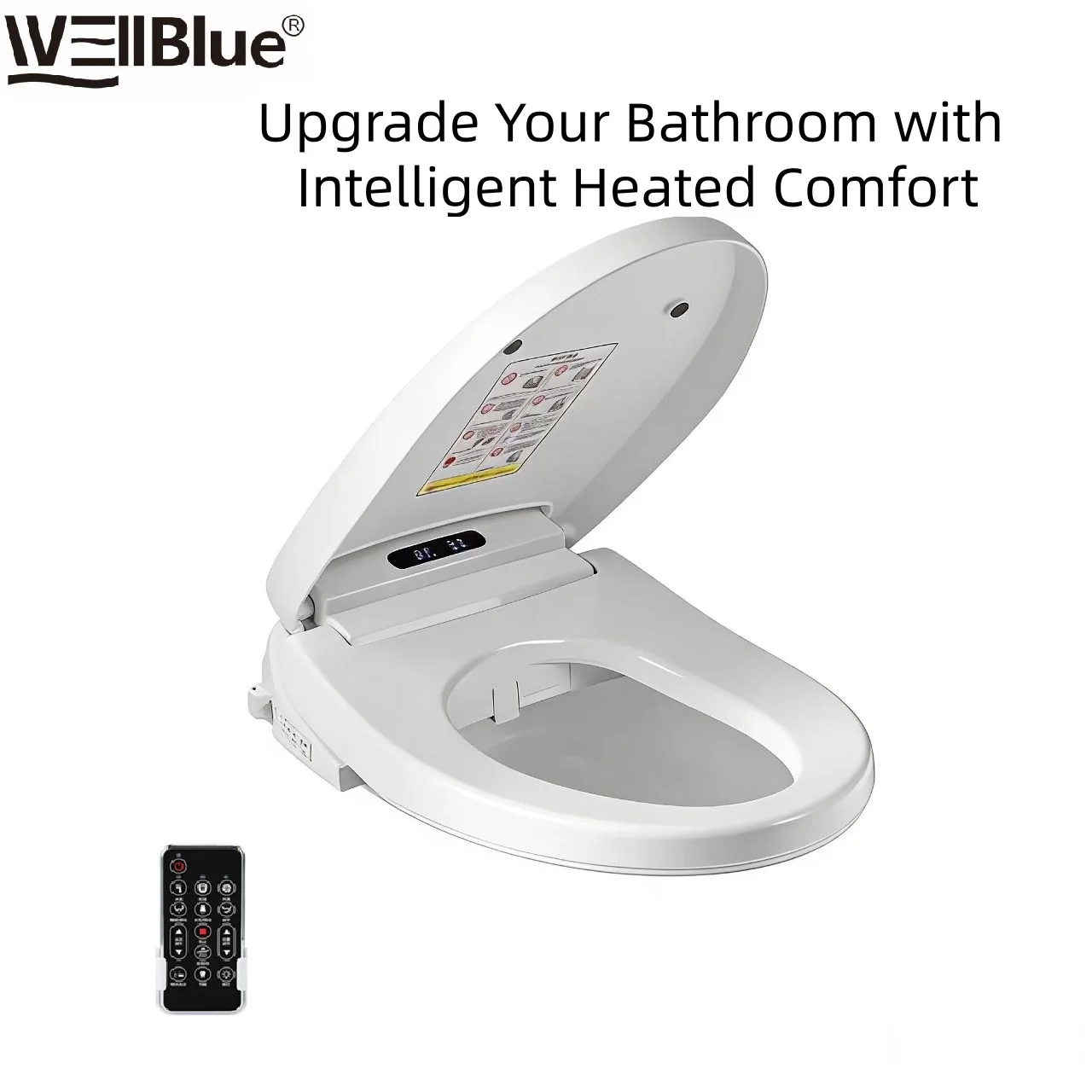 Siège de toilette intelligent avec télécommande, siège chauffant, sécheur d'air, lavage hygiénique. Comprend une température d'eau réglable et une buse autonettoyante pour
