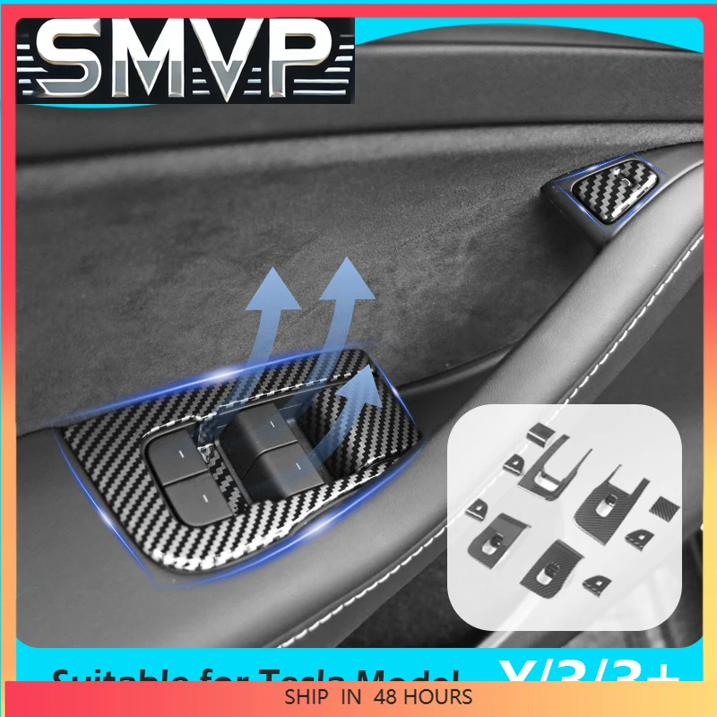 

New For Tesla Model Y 3 Highland Car Door Window Glass Lift Button Panel Trim Cover Window Control Button Switch Decorative Stic
