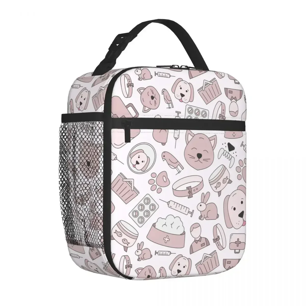 

Veterinary Clinic Animals Pets Insulated Lunch Bags Cooler Bag Container Medical Pattern Lunch Box Tote Girl Boy School Picnic