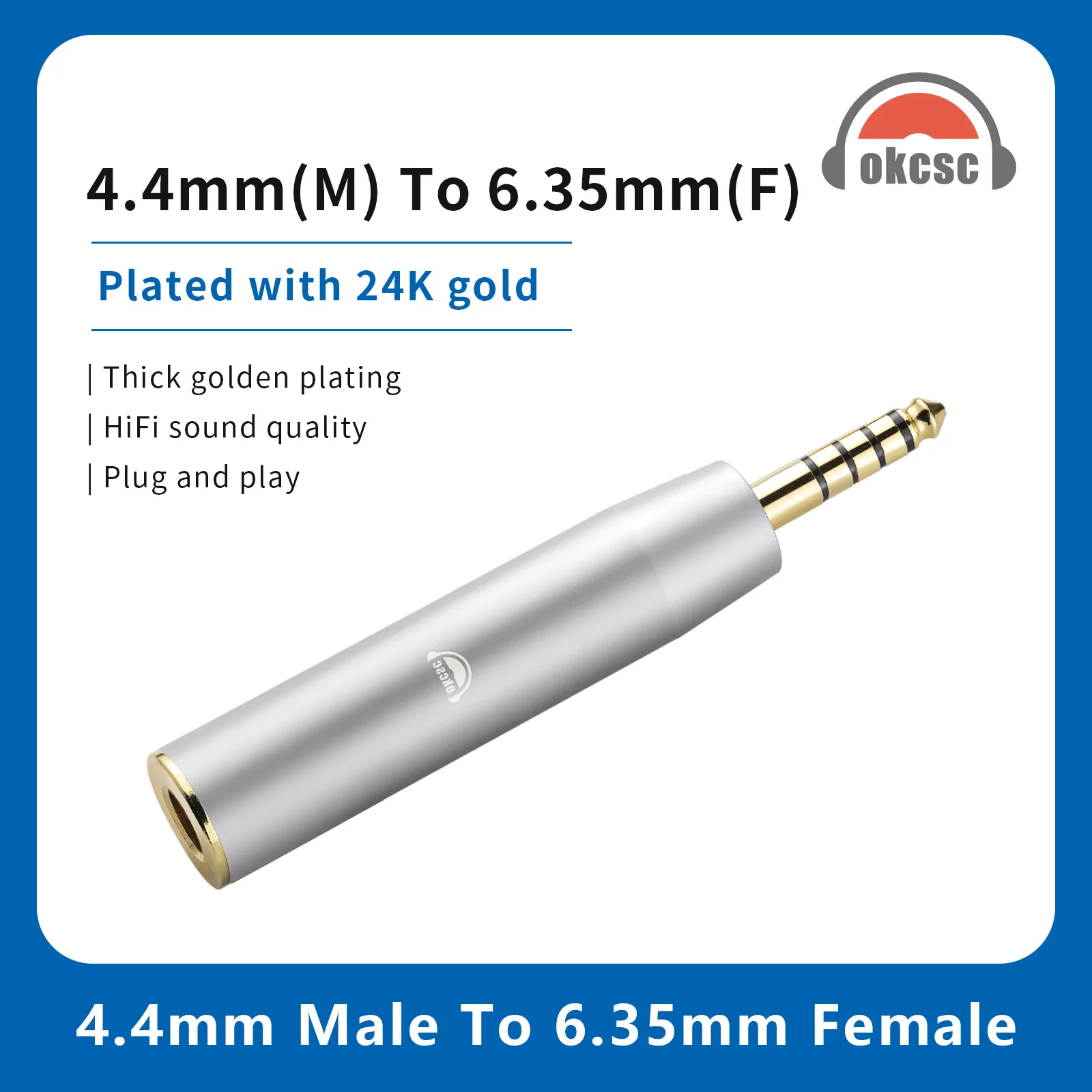 OKCSC DJ46 4.4mm Male to 6.35mm Female Audio Adapter for Beyerdynamic DT 770 Pro/DT 880 Pro/DT 990 Pro Sennheiser HD600/HD650