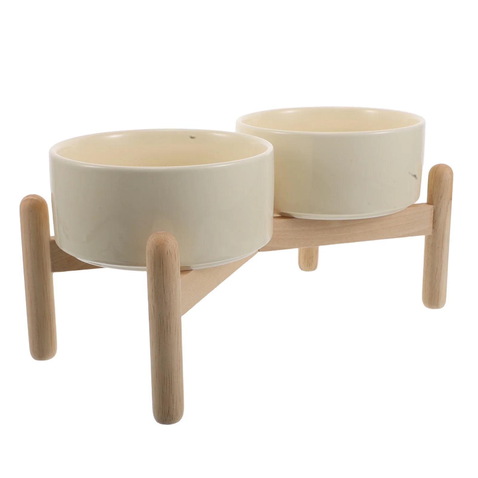

1Set Ceramic Raised Dog Bowl Stand Double Elevated Bowls 6.1 850Ml Non Slip Wood Base Small Breed Food Water Bowls