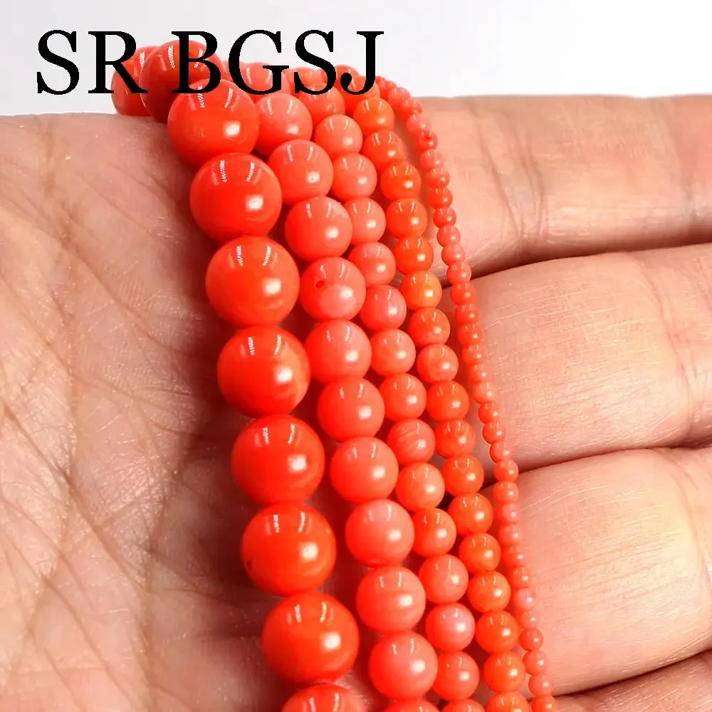 2-8mm Round  Natural Orange Sea Bamboo Coral Gems Jewelry Making Loose Sapcer Beads 15\