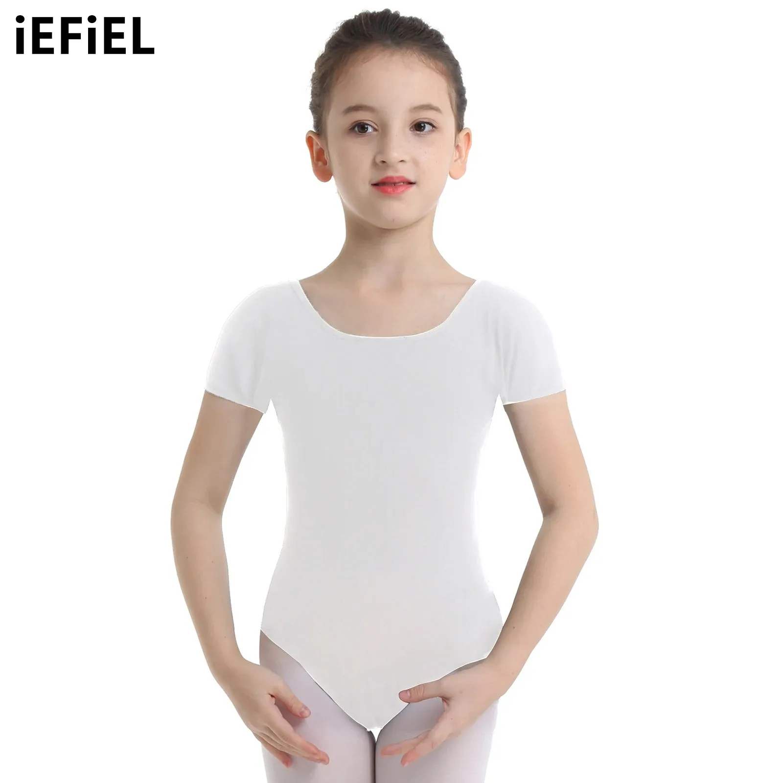 

Kids Girls Cotton Ballet Dance Leotard Short Sleeves Solid Colour Stretchy Gym Dancewear